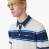 Hvid og blå stribet mesh-poloshirt med korte ærmer