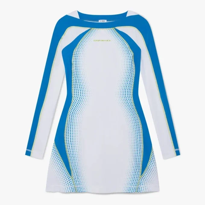 Hvid stretch-tennis-maxi-kjole i halvtoner