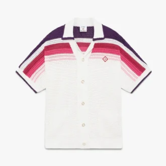 Hvid stribet kortærmet poloshirt