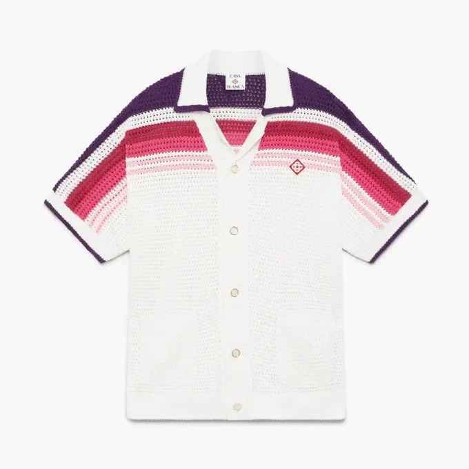 Hvid stribet kortærmet poloshirt