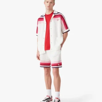 Hvid stribet kortærmet poloshirt