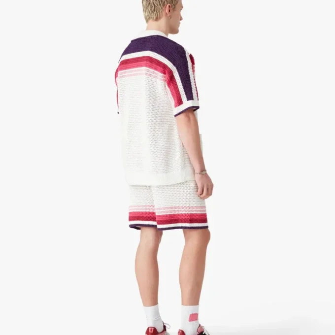Hvid stribet kortærmet poloshirt