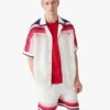 Hvid stribet kortærmet poloshirt
