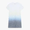 Hvid T-shirt-kjole med monogram i farveovergang