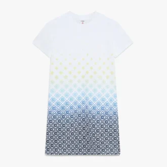 Hvid T-shirt-kjole med monogram i farveovergang Hvid T-shirt-kjole med monogram i farveovergang