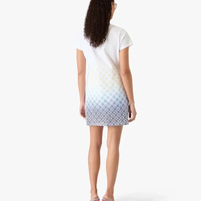Hvid T-shirt-kjole med monogram i farveovergang