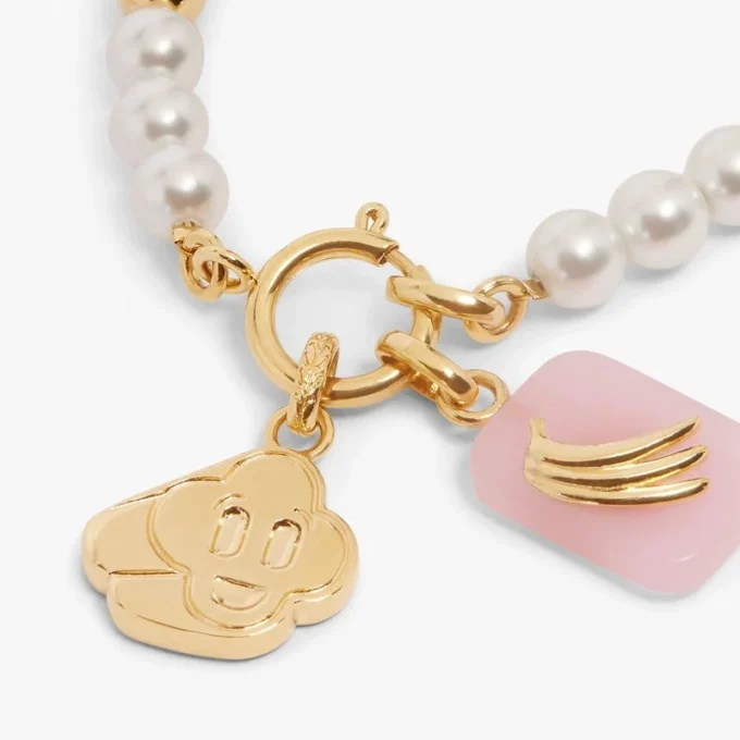 Hvidt og guldfarvet Icon Pearl-armbånd