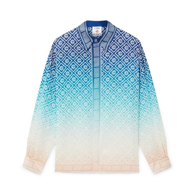 Jacquard-silkeskjorte med farveovergang Jacquard-silkeskjorte med farveovergang