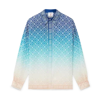 Jacquard-silkeskjorte med langærmet og farveovergang