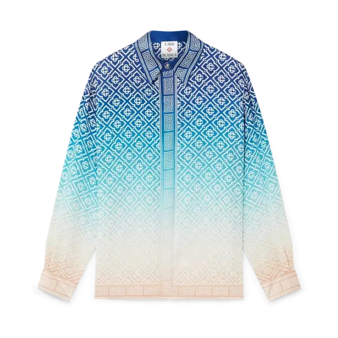 Jacquard-silkeskjorte med langærmet og farveovergang Jacquard-silkeskjorte med langærmet og farveovergang