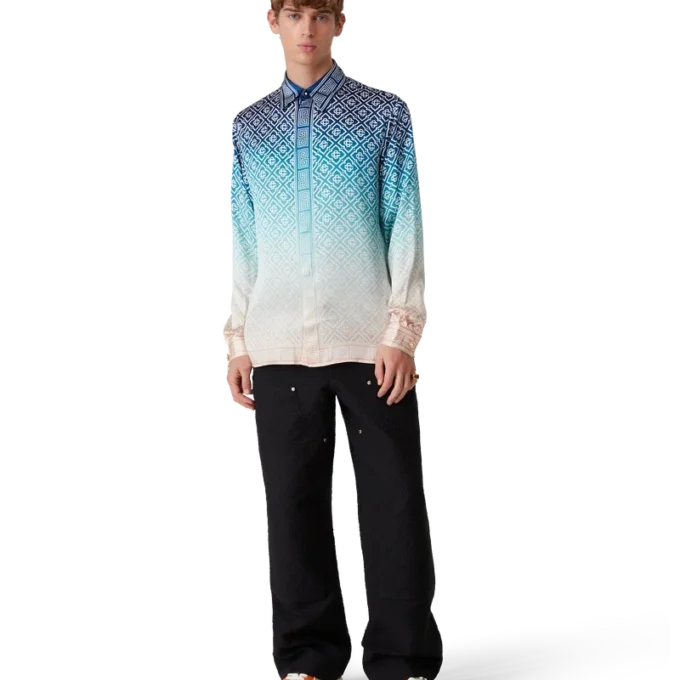 Jacquard-silkeskjorte med langærmet og farveovergang Jacquard-silkeskjorte med langærmet og farveovergang