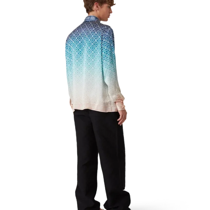 Jacquard-silkeskjorte med langærmet og farveovergang Jacquard-silkeskjorte med langærmet og farveovergang