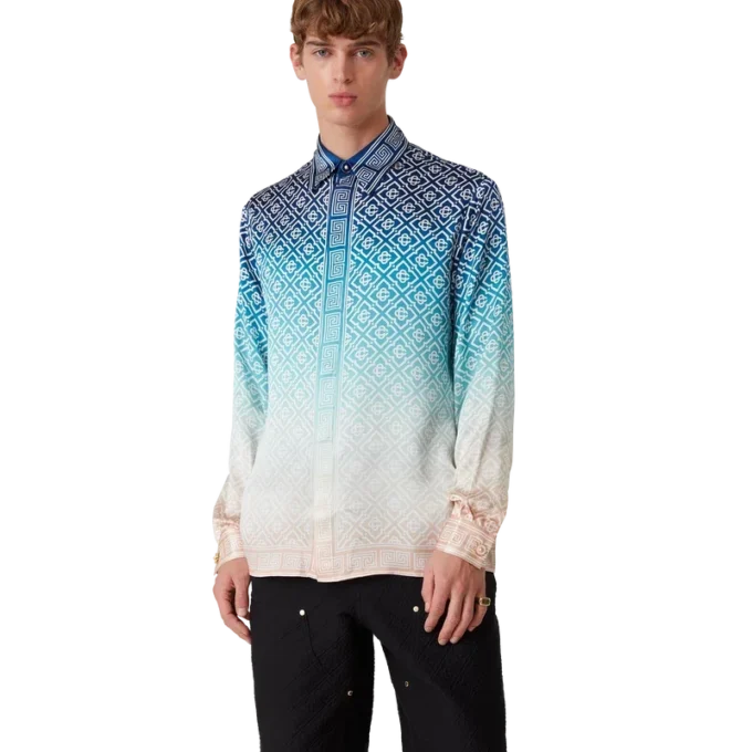 Jacquard-silkeskjorte med langærmet og farveovergang Jacquard-silkeskjorte med langærmet og farveovergang