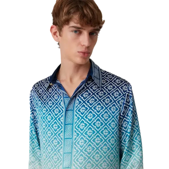 Jacquard-silkeskjorte med langærmet og farveovergang Jacquard-silkeskjorte med langærmet og farveovergang