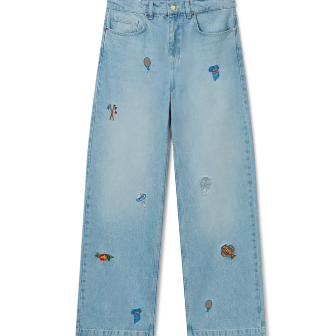 Jeans med broderet motiv
