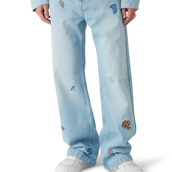 Jeans med broderet motiv