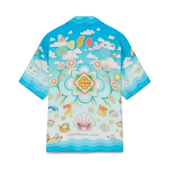 Kawaii-motivet kortærmede shorts i silketwill