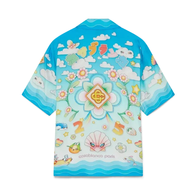 Kawaii-motivet kortærmede shorts i silketwill