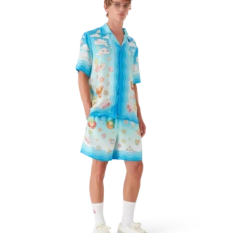Kawaii-motivet kortærmede shorts i silketwill