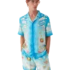 Kawaii-motivet kortærmede shorts i silketwill