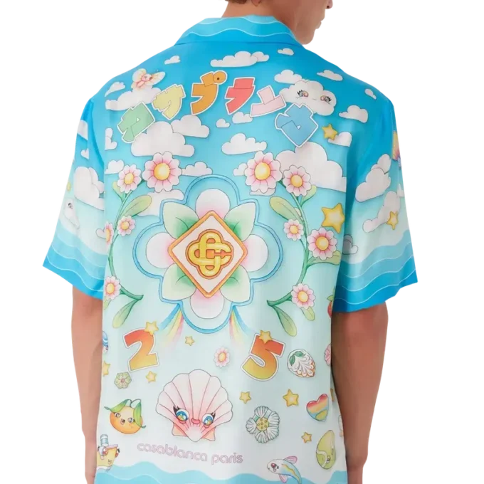 Kawaii-motivet kortærmede shorts i silketwill