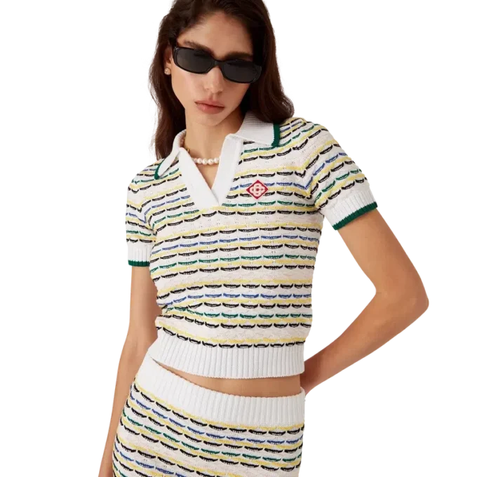 Kort polo-shirt i bomuld med tuck-sting