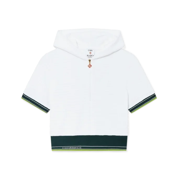 Kort tennis-hoodie i struktureret velour