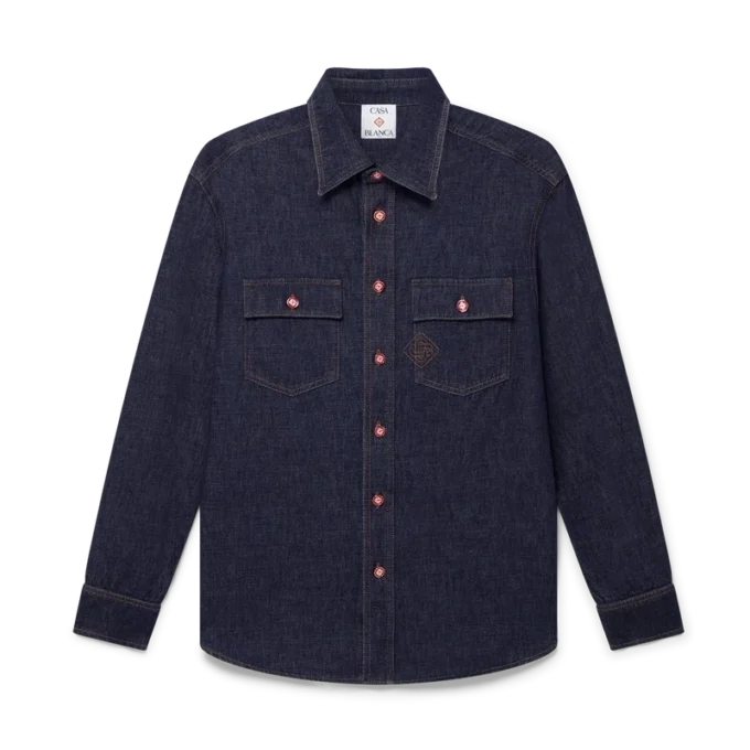Kortærmet denimskjorte med broderet logo