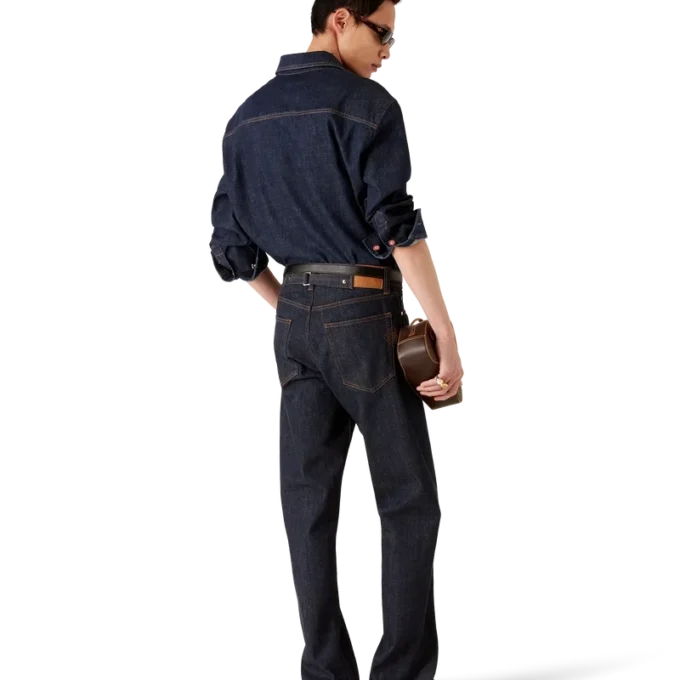 Kortærmet denimskjorte med broderet logo