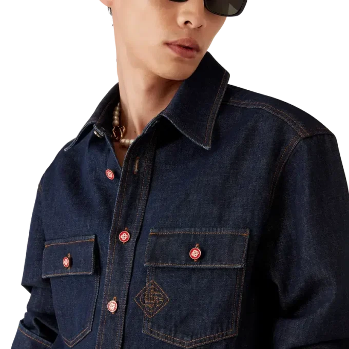 Kortærmet denimskjorte med broderet logo