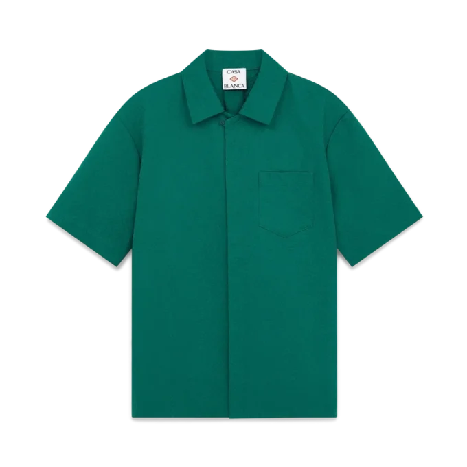 Kortærmet jacquard-skjorte i bomuld med monogram