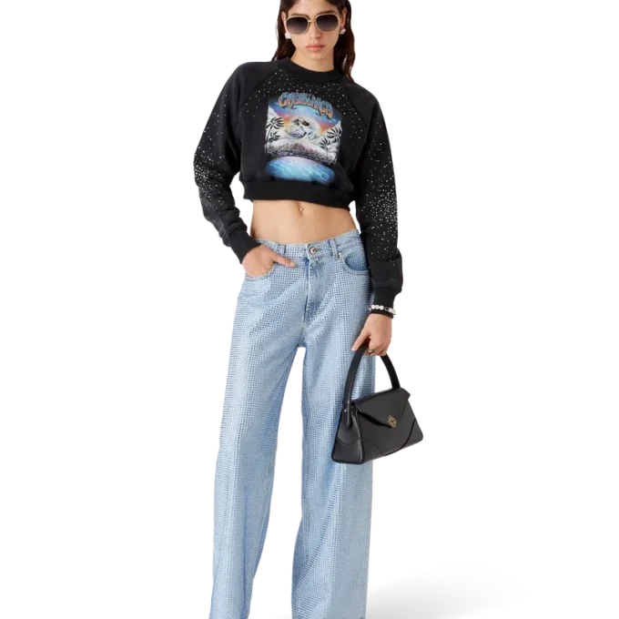 La Pramonition cropped sweatshirt med krystalpynt La Pramonition cropped sweatshirt med krystalpynt