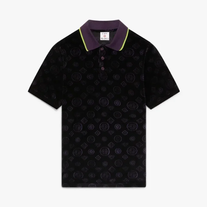 Lilla Monogram Velour Poloshirt