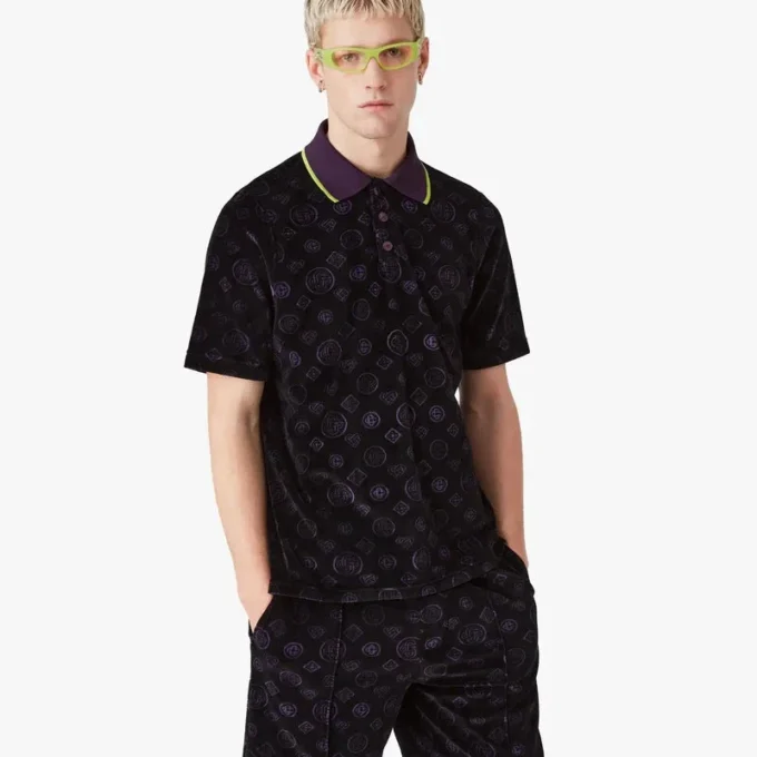 Lilla Monogram Velour Poloshirt