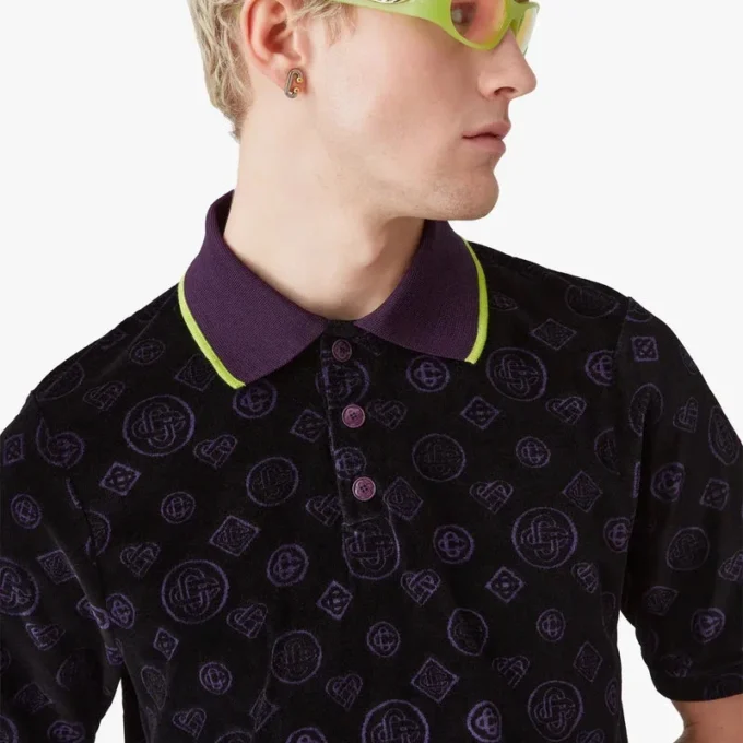 Lilla Monogram Velour Poloshirt