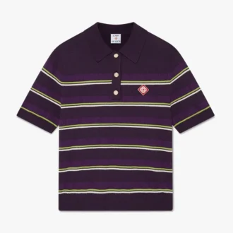 Lilla og grøn stribet tætsiddende poloshirt