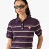 Lilla og grøn stribet tætsiddende poloshirt