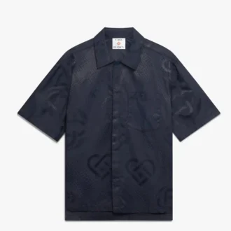 Marineblå kortærmet skjorte med halvtonet monogram
