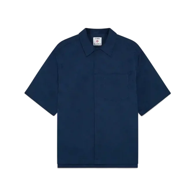 Marineblå monogram-kortærmet skjorte