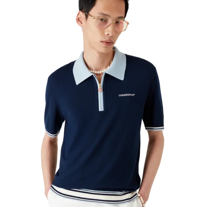 Merino-strikket tennis-poloskjorte