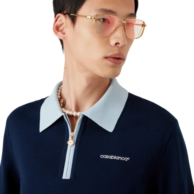 Merino-strikket tennis-poloskjorte