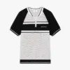 Metallisk mesh-stribet poloshirt med lynlås og korte ærmer
