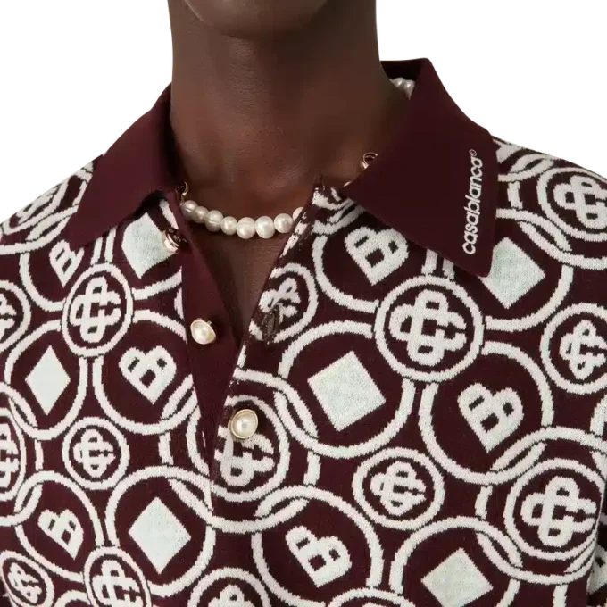 Monogram-poloskjorte i bomuldsstrik