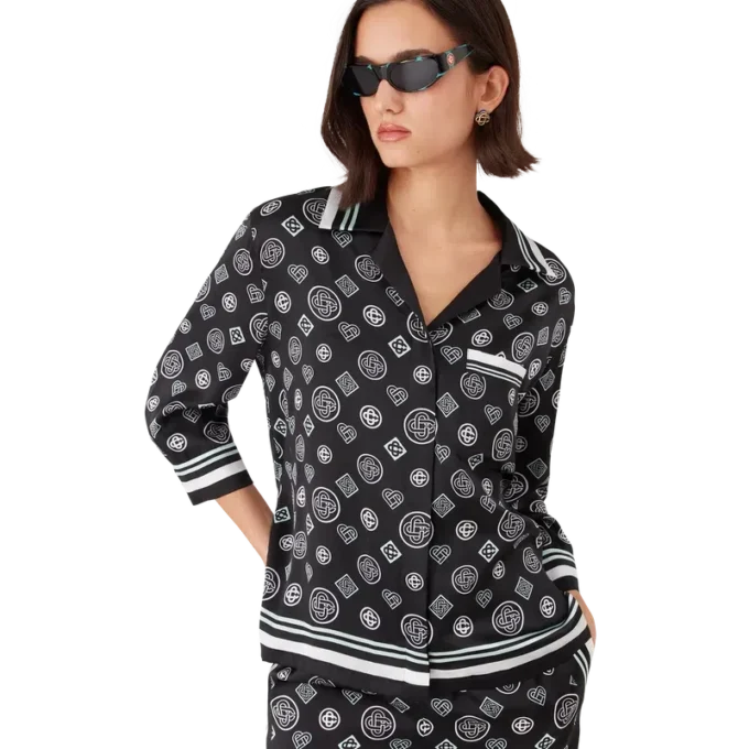 Monogram pyjamas-skjorte i silkesatin Monogram pyjamas-skjorte i silkesatin
