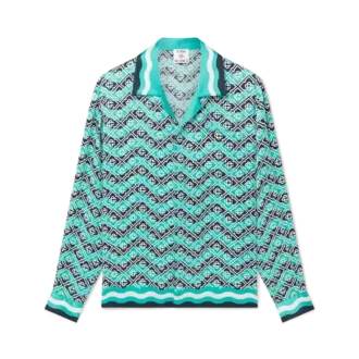 Monogram Wave langærmet silke-skjorte