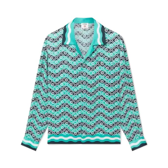 Monogram Wave langærmet silke-skjorte