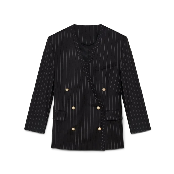 Oversized blazer i uld med nålestriber