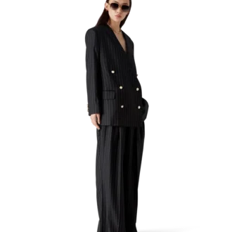 Oversized blazer i uld med nålestriber