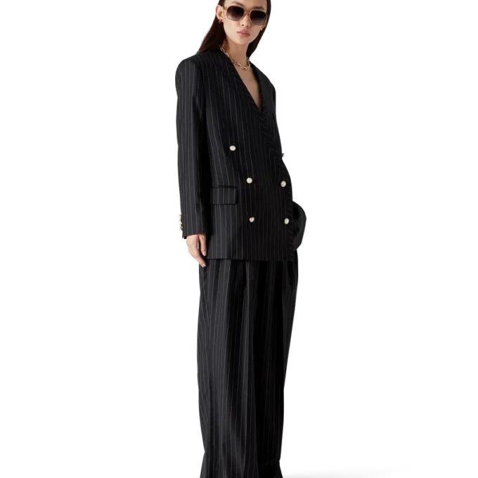 Oversized blazer i uld med nålestriber