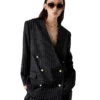Oversized blazer i uld med nålestriber